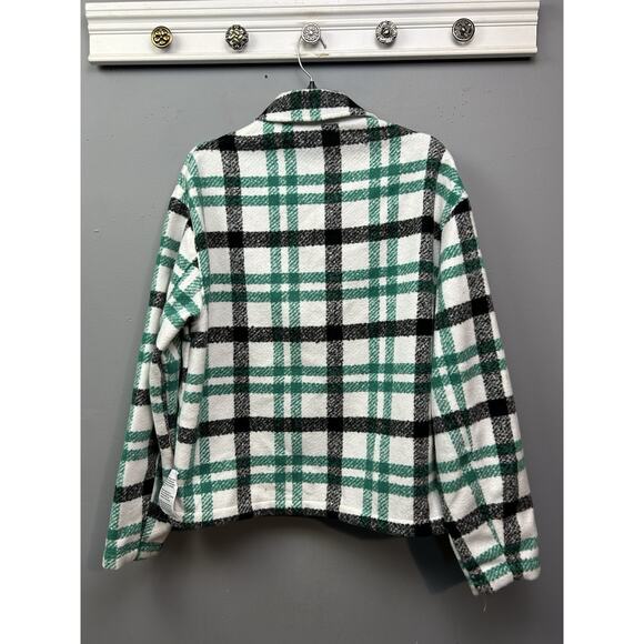 ASOS plaid Shacket Womens XS Green White Fuzzy Full Zip Pockets Oversized NEW - Picture 2 of 8